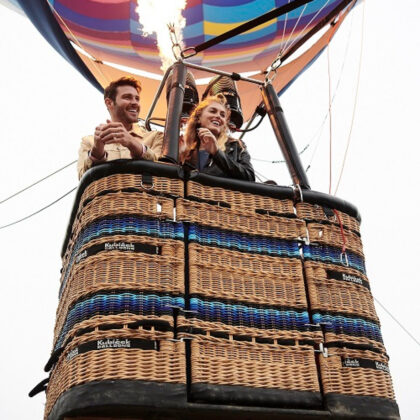 couple in hot air balloon.