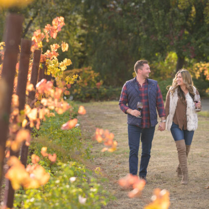 couple walking in autumn.