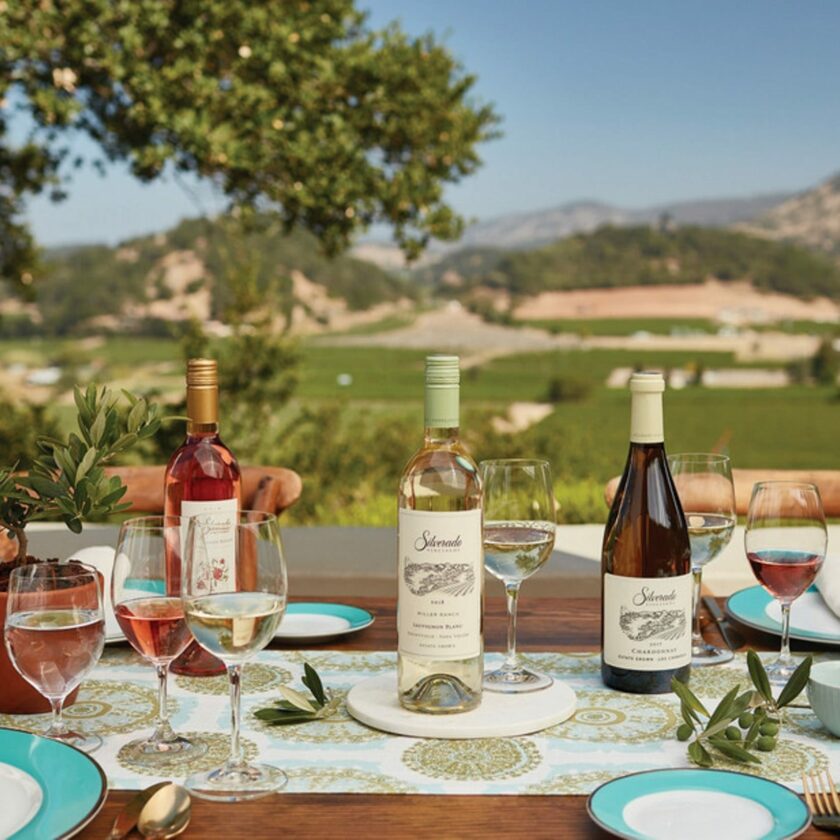 table setting at the silverado vineyard.