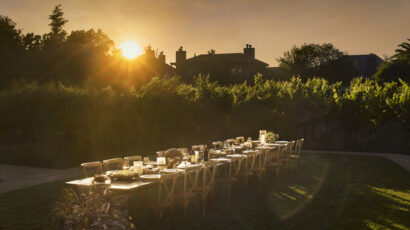 Vineyard table at sunset.