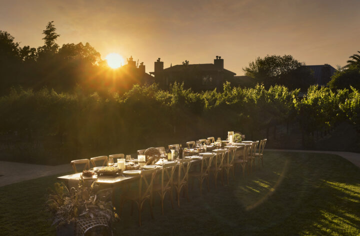 Vineyard table at sunset.