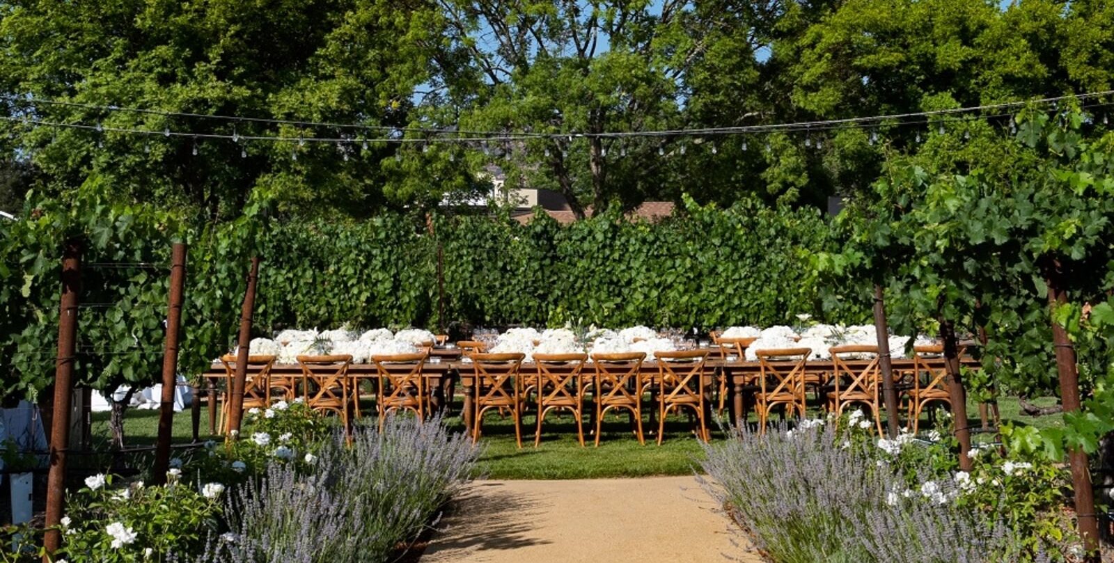 wedding table set up at the vineyard.