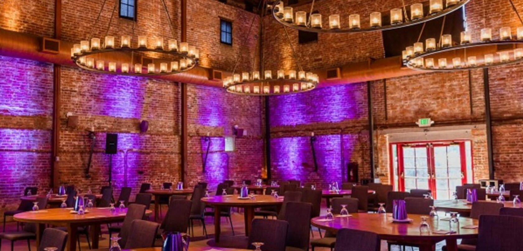 barrel room with purple lights.